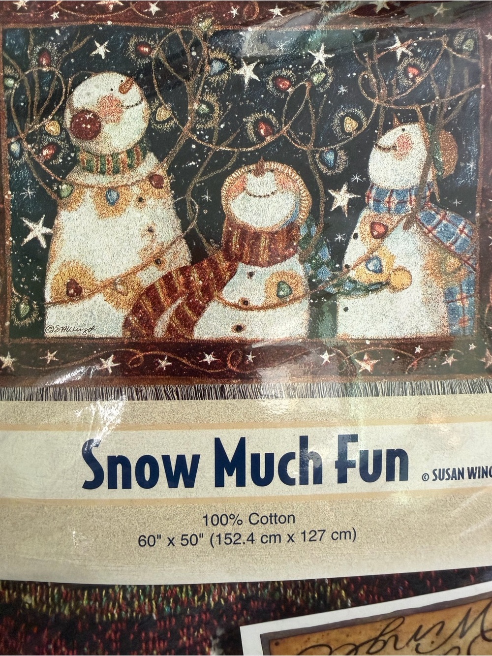 Susan Winget~ SNOW MUCH FUN~ 60”x   50” Woven Throw Blanket or Wall Hanging ~NWT
